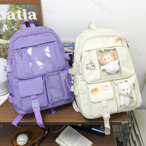 Mochila Escolar De Moda Casual Impermeable Gran Capacidad Foofoo Morado
