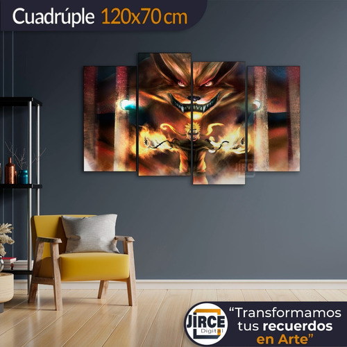 Cuadro Decorativo Moderno Naruto Nine Tailed Fox Jd-0247 L Cuádruple 120x70 Cm Sin Marco