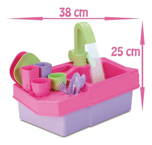 Imagem 3 de 4 de Cozinha Infantil Rosa Com Pia E Torneirinha Saí Água Verdade