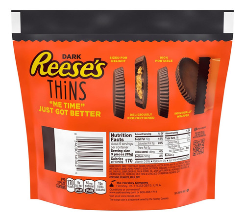 Reese's Peanut Butter Cups Thins Dark Chocolate 208 Gr