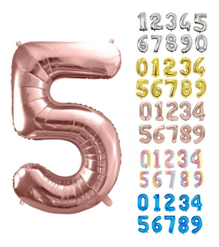 Imagen 1 de 10 de Globo Metalizado Numeros 16 PuLG Dorado Plateado Cotillon