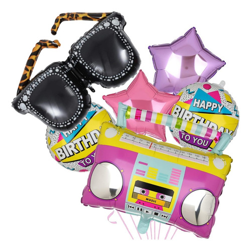 Pack 5 Globos  Tema 80s 90s Retro  Flash