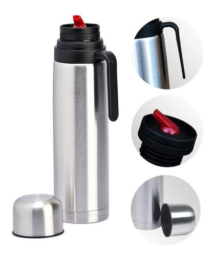 Imagen 2 de 2 de Termo Acero Inoxidable 1 Litro Media Asa Tapon Matero!