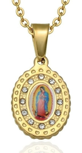 Collar Color Oro Virgen María Acero Inoxidable Mujer