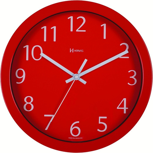 Relógio Silencioso Parede Alumíni 30cm Vermelho Herweg 6719s