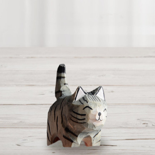Estatua De Gato Figurado De Madera Sin Agujero Colgante