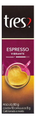  Café Espresso Vibrante Cápsula Três Corações S/ Glúten 10un