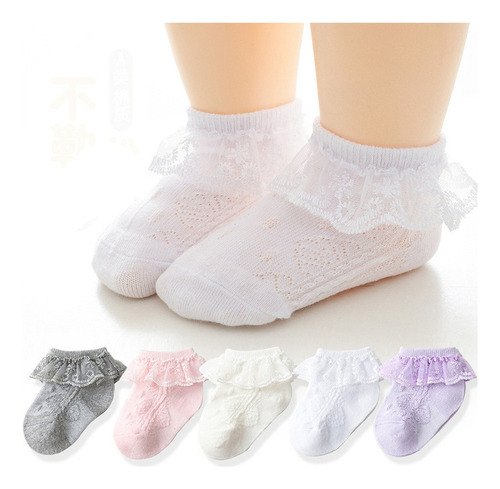5 Pares De Calcetines De Algodón Con Encaje Para Niños Prima