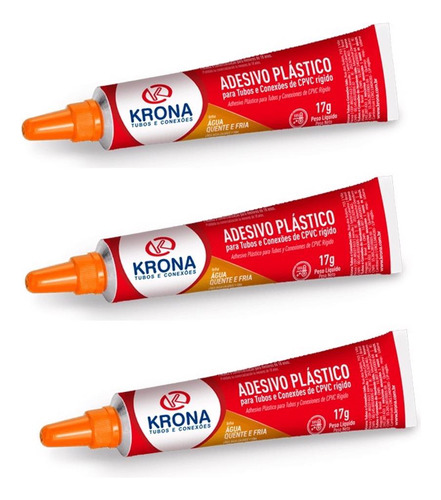 Adesivo Cola Para Tubo Ultraterm Bisnaga 17g Krona Kit 3 Pçs