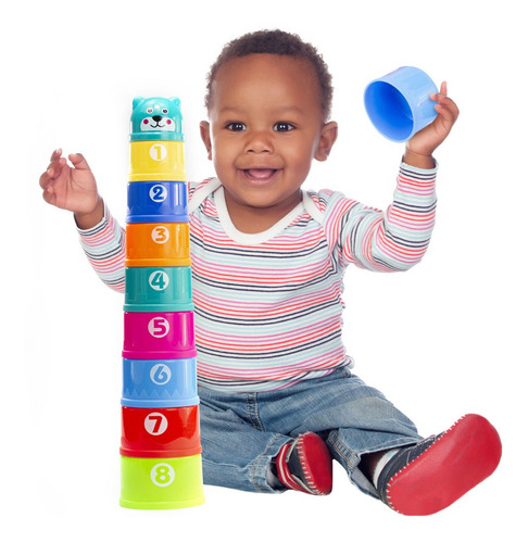 Brinquedo Pote De Empilhar Encaixar Diversão Infantil Bebê Cor Diversos