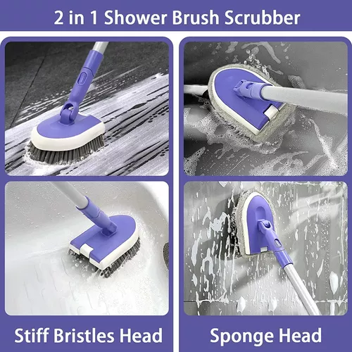 Cepillo de limpieza de ducha con mango largo – Esponja de cepillo de  limpieza de suelo, para baño, cocina, zócalo, bañera, ventana de pared