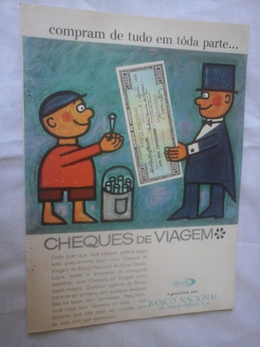 Propaganda Antiga Cheques De Viagem Banco Nacional De Mg