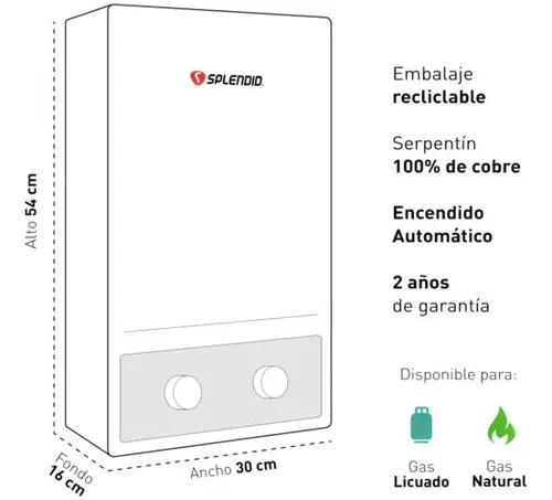 Calefont 8 Litros Tiro Natural Gas Licuado Master Splendid