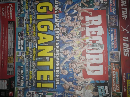 Periódico Récord Italia Campeón Euro 2020 Vs Inglaterra