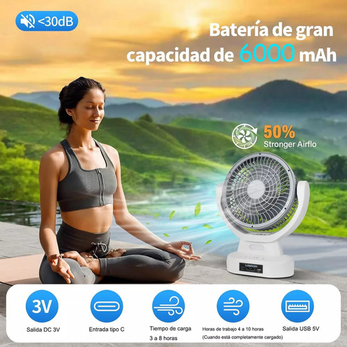 Ventilador Solar Recargable Abanico Portátil Mesa Piso Y Luz