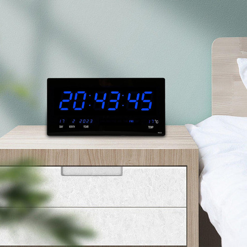 Rectángulo Reloj De Pared Digital Despertador De Azul
