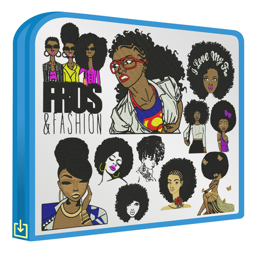 Chicas Afro Vol.1 Set De 11 Diseños Bordadoras Bordar Ropa