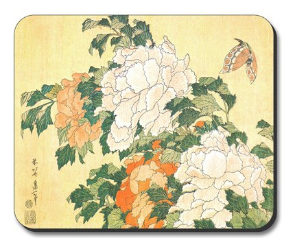 Hukusai: Peonia Mariposa Mouse Pad  por Arte Plato