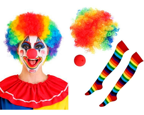 Kit Set Accesorios Payaso Clown Fiesta Afro Disfraz Animacio