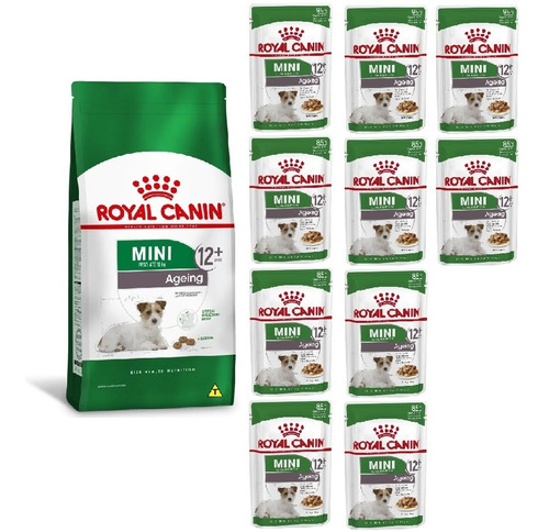 Kit Mini Ageing 12+ 1kg E 10 Sachês 85g Royal Canin