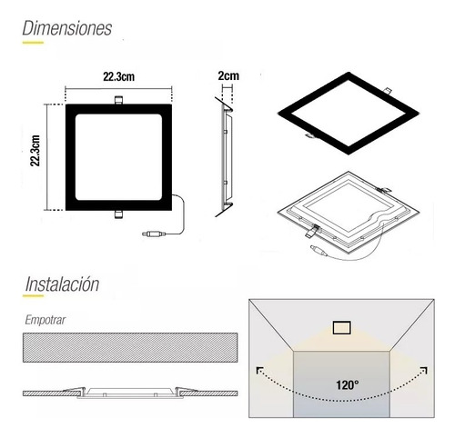 Foco Panel Led 18w Plafón Cuadrado 22x22cm Embutido Negro X3u Luz Neutra 4000°k Demasled