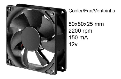 Fonte 12v + Fan 80mm + Conector Fêmea P4