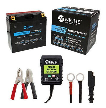 Niche Agm Battery And Charger For Hyosung Yamaha Gt1-4b4 Tgq