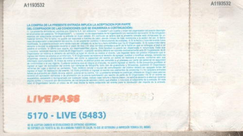 Entrada Recital - Roger Waters - En River - Año 2012 (Usado)