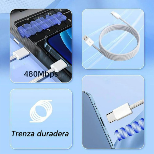 Cargador De Carga Rápida Usb Para iPhone 15 16 Tipo C Cable