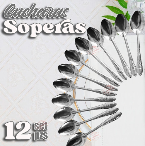 Imagen 6 de 9 de Set 12 Pcs Cuchara Sopera Cubiertos Acero Inoxidable C80