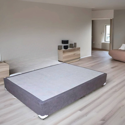 Base Para Cama Queen Size Moderno Box De Madera Y Lino Gris
