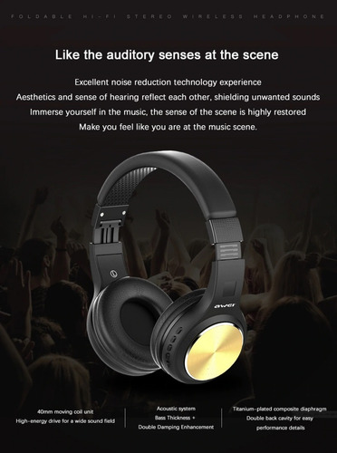 Manos Libres Y Audifono Bt Plegable Ranura Sd Awei A600bl Bl