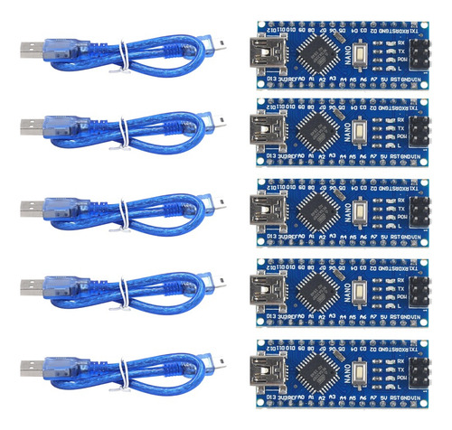5 Placas Nano Compatible Ide Arduino Atmega328p V3 + Cables