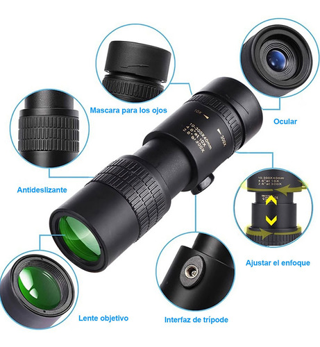 Telescopio Monocular 10-30x30 Portátil Largo Alcance Zoom Hd Negro