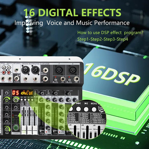 Console De Som Profissional De 8 Canais, Entrada Usb Mp3