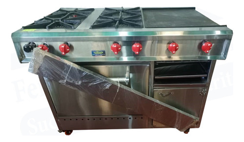 Cocina Industrial Horno Plancha Gratinador 4 Hornillas Acero