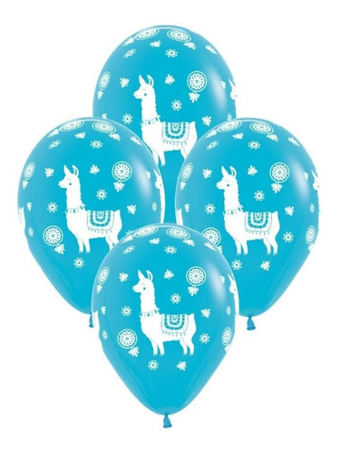 Globo Latex Turquesa Diseño Llamas  X 12 U