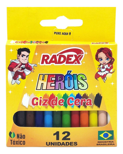 Giz De Cera Radex Traço Macio Super Cobertura 12 Cores