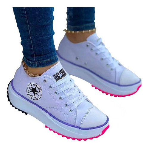 Zapatos De Mujer De Suela Gruesa De Lona Casual 7 Colores