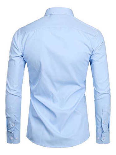 Camisa De Vestir Ajustada Para Hombre, Manga Larga Con Boton