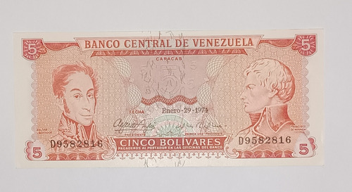 Billete De Venezuela 5 Bs Enero 29 1974 - Sin Circular - D7
