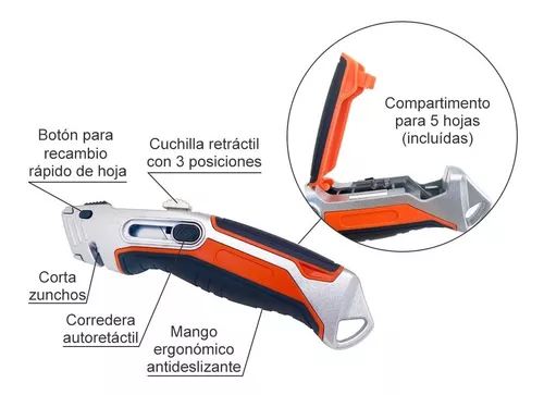 Cutter De Seguridad S6 Auto Retractil Profesional +5 Hojas