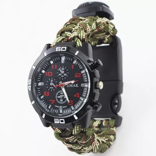 Reloj Militar Hombre Pulsera Paracord Termómetro Silbato