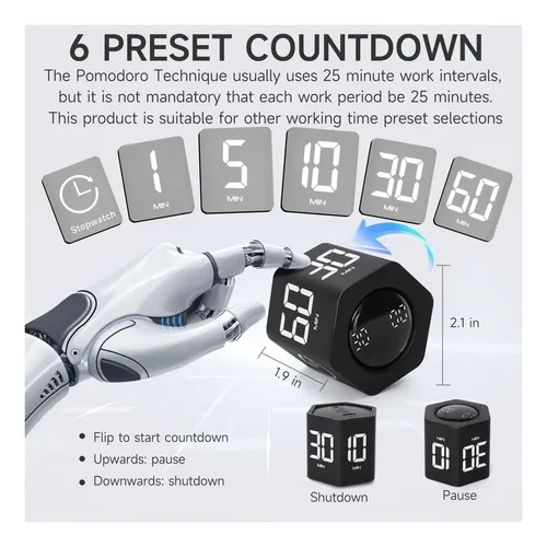 Exily Pomodoro Timer 1,5,10,30,60 Minutos Preestablecido,