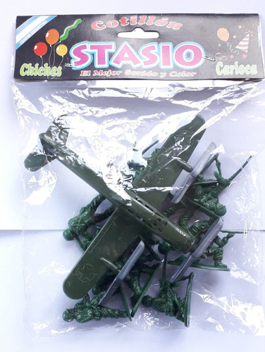 12 Soldaditos Y Avion De Plástico En Blister