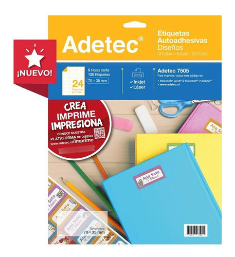 120 Etiquetas Para Cuadernos/útiles Escolares 70x35mm - 7505