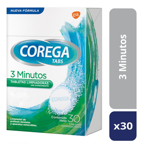 Corega Tabs 30 Tabletas Limpiadoras Para Prótesis Dental