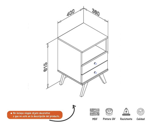 Imagen 2 de 3 de Mesa Auxiliar Y De Noche - 2 Cajones 1 Nicho 40cm