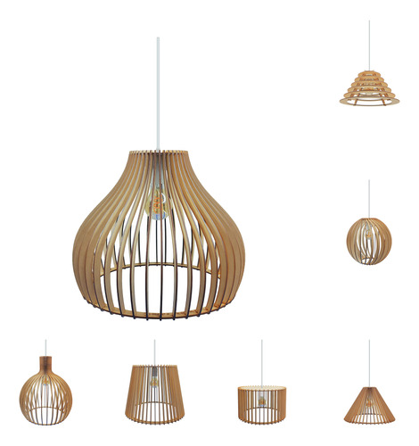 Lampara Techo Colgante Moderna Madera Nordica Luces X1