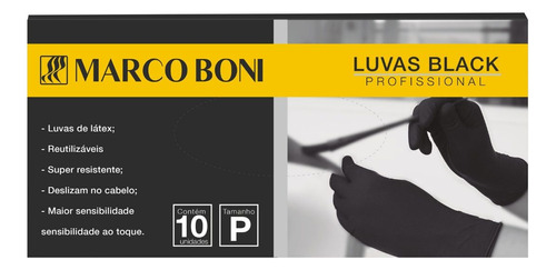 Kit 60 Luvas Black Profissional Tamanho P Latex Marco Boni